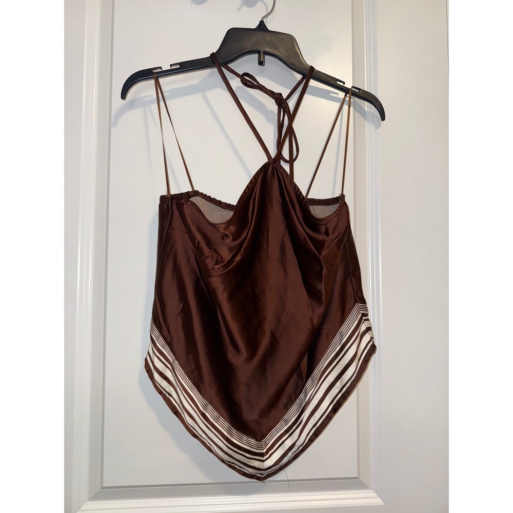 Sienna Sky Halter Top Womens Small Brown Excellent Satin Handkerchief Y2K Boho